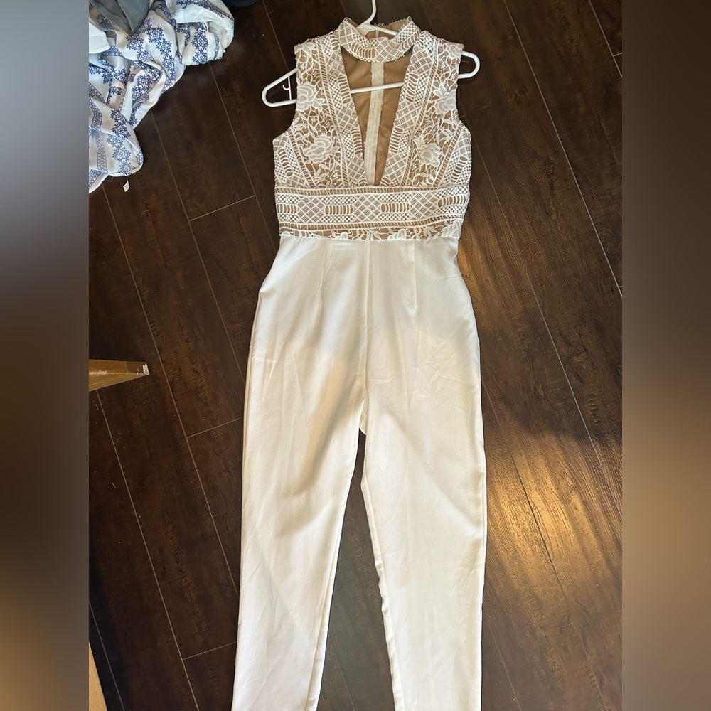 Missguided White Lace Top Jumpsuit